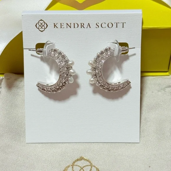 NWT Kendra Scott Krista Silver Hoop Earrings in White Mix with Pearls - Picture 6 of 9